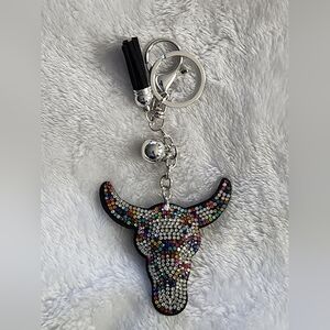Multicolor Rhinestone Bull Keychain Bag Charm